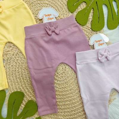 Kit 3 Calças - Lacinhos - Amarelo, Uva e Rosa